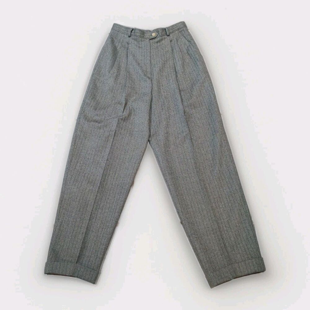 Polo Ralph Lauren Women Vintage 100% Wool Lined Herringbone Pleated Pants Sz 8